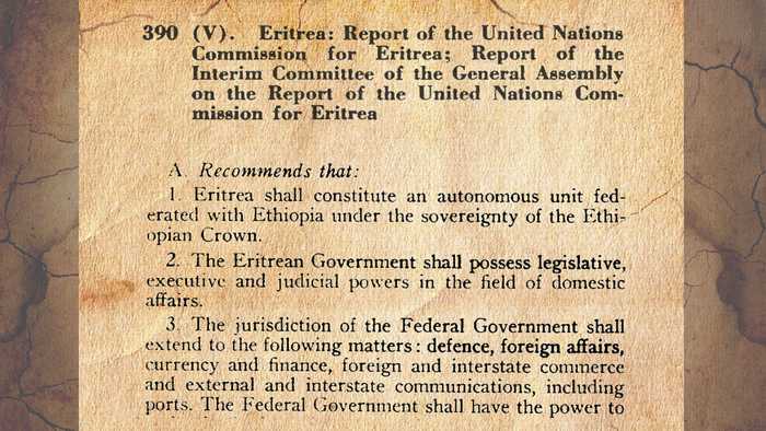 UN Resolution 390 A (V) passed to federate Eritrea with Ethiopia. This was a U.S. sponsored compromise to find a middle ground between full union with Ethiopia and full independence ignoring the majority wish of Eritreans.
