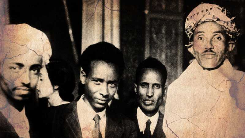 Abdul Kadir Kabire, far right, days before his assassination; Yohannes Tsegai is second from left